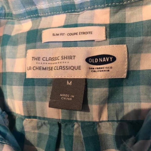 Old Navy The Classic Shirt Button Down Slim Fit Mens M Short Sleeve Plaid - Picture 3 of 3